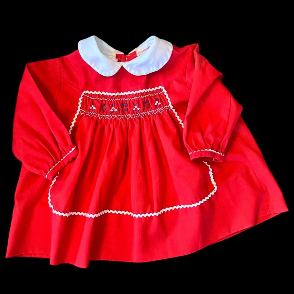 Vintage Polly Flinders Hand Smocked Peter Pan Collar Dress 12 Months
